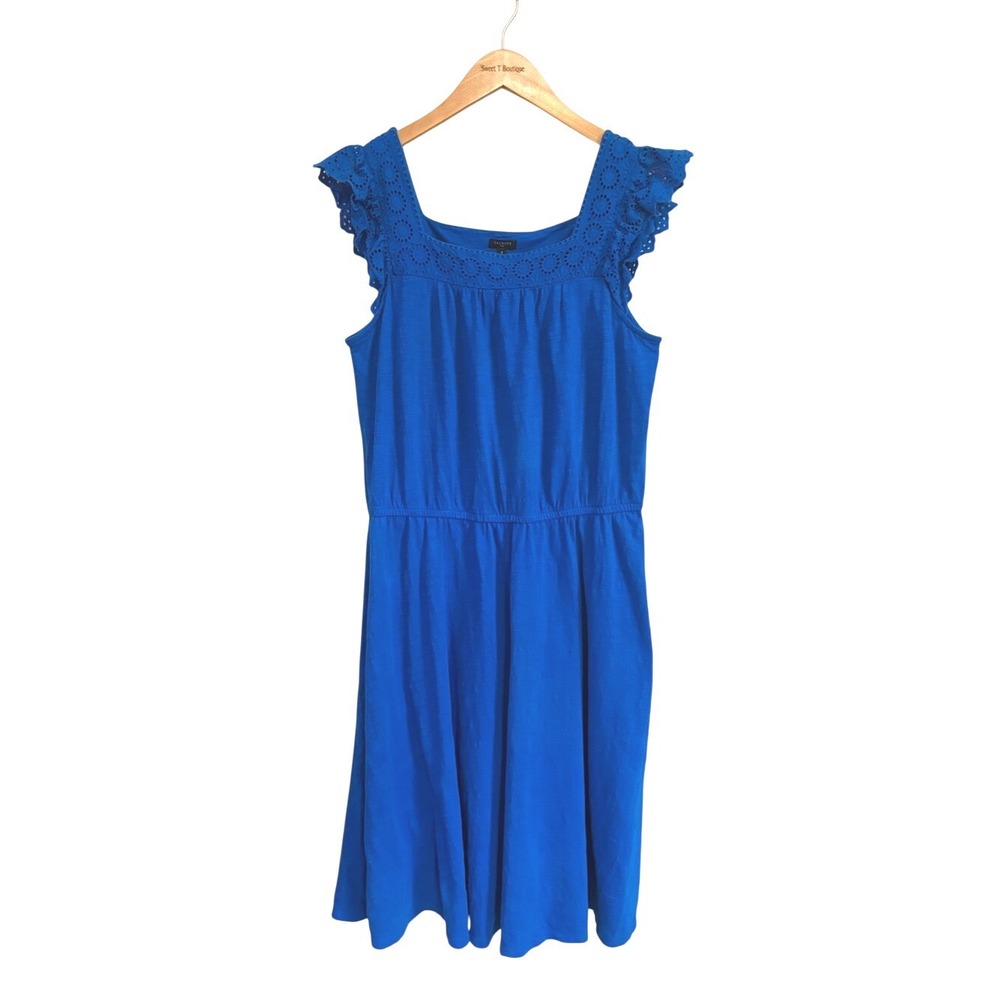 Talbots Plus 0X Royal Blue Cotton Modal Blend Eyelet Lace Flutter Sleeve Dress